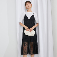 伊布都ibudu2020秋季新款绣花蕾丝鱼尾裙吊带裙修身连衣裙