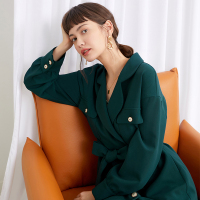 伊布都ibudu2020秋季新款大腰带长款风衣外套