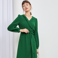 伊布都ibudu2020夏季新款腰带长袖复古连衣裙中