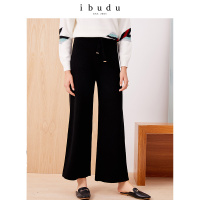 伊布都ibudu冬季新款松紧腰抽绳阔腿裤长裤针织裤
