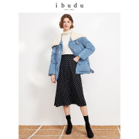 伊布都ibudu冬季新款大毛领防风外套白鸭绒加厚羽绒服