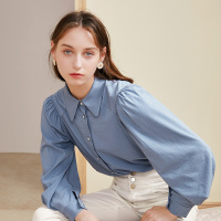 三彩2020秋季新款泡泡袖黑科技防水防油防污衬衫