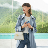 三彩2020秋季新款大腰带长袖中长款风衣外套