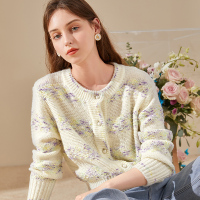 三彩2020秋季新款圆领提花长袖针织衫开衫毛衣