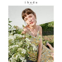 伊布都ibudu2020秋季新款碎花吊带裙油画质地印花连衣裙