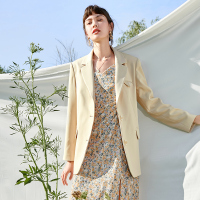 伊布都ibudu2020秋季新款西装领直筒长袖西装外套