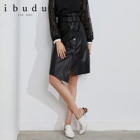 伊布都ibudu2020秋季新款高腰腰带不对称A字裙修身PU皮裙半身裙