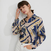 伊布都ibudu2020秋季新款链条印花雪纺长袖衬衫上衣