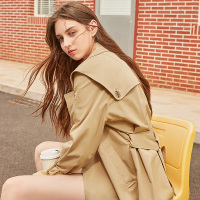 三彩2020秋季新款大披肩腰带长袖风衣外套