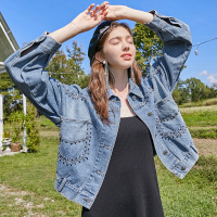 三彩春季新款钉珠长袖牛仔衫外套