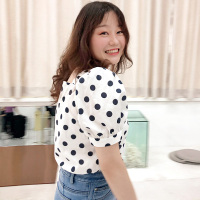 三彩2020夏季新款短款泡泡袖波点印花胖mm衬衫上衣大码