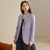 三彩2020秋季新款平驳领单排扣直筒长袖廓形西装外套上衣女