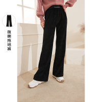 三彩2020秋季新款松紧腰高腰雪尼尔绒微喇裤宽松拖地裤长裤女