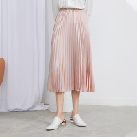 伊布都ibudu2020秋季新款高腰松紧腰百褶裙半身裙中长裙女