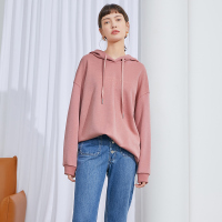 伊布都ibudu2020秋季新款连帽抽绳印花宽松中长帽衫长袖卫衣女