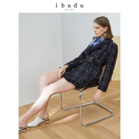 伊布都ibudu2020春季新款毛边高腰亮丝格子半身裙A字裙短裙女