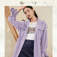 三彩2020秋季新款国宝联名立领小鹿绣花钉珠宽松工装风风衣外套女