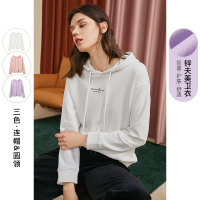 三彩2020秋季新款连帽字母印花宽松黑科技环保抑菌宽松卫衣女