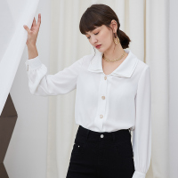 伊布都ibudu2020秋季新款翻领单排扣直筒长袖衬衫上衣女