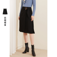 三彩2020秋季新款高腰腰带百褶裙半身裙A字裙中裙女