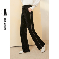 三彩2020秋季新款高腰松紧腰抽绳宽松阔腿裤运动风休闲长裤女