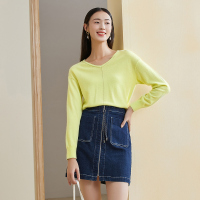 三彩2020冬季新款V领羊毛衫羊绒衫长袖针织衫毛衫毛衣女