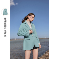 三彩2020冬季新款翻领腰带羊毛呢宽松中长款双面呢大衣外套女