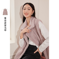 三彩2020冬季新款翻领宽松无袖马夹复合毛毛环保皮背心马甲女