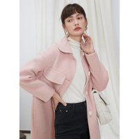 伊布都ibudu2020冬季新款翻领宽松茧型羊毛呢双面呢大衣外套女