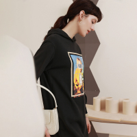 伊布都ibudu2020冬季新款连帽印花长袖宽松卫衣式连衣裙短裙女