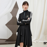 伊布都ibudu2020秋季新款立领绣花长袖莫代尔运动风连衣裙女