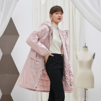 伊布都ibudu2020冬季新款连帽宽松长款仿丝棉温暖棉服棉衣大衣女