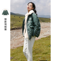 三彩2020冬季新款颗粒绒白鸭绒宽松短款长袖羽绒服面包服女