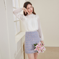 三彩2020冬季新款高腰色织粗花呢修身半身裙优雅短裙A字裙女