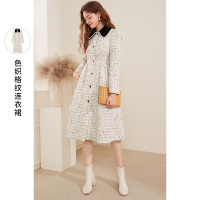 三彩2020冬季新款花边织格纹连衣裙格子裙女
