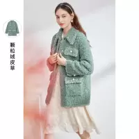 三彩2020冬季新款环保皮草颗粒绒外套多口袋保暖大衣女