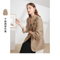三彩2020冬季新款西装领单排扣长袖通勤简约西装外套上衣女