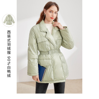 三彩2020冬季新款西装领造型口袋白鸭绒羽绒服宽松外套女