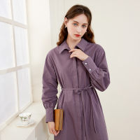 三彩2020冬季新款翻领单排扣腰带长袖棉衬衫裙连衣裙女