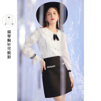 三彩2020冬季新款轻奢系列金丝烂花雪纺衫欧根纱娃娃领白衬衫女