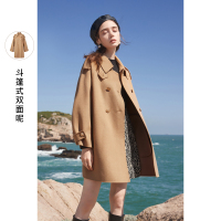 三彩2020冬季新款洋气斗篷式双面呢大衣小个子毛呢外套女