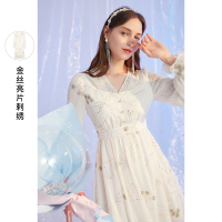 三彩2020冬季新款轻奢系列大摆公主连衣裙亮片刺绣长裙女