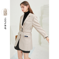 三彩2020冬季新款西装领气质双面呢大衣小个子西装毛呢外套女