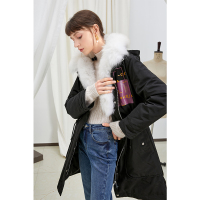 伊布都ibudu2020冬季新款狐狸毛领温暖中长款白鸭绒羽绒派克服女