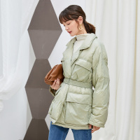 伊布都ibudu2020年冬季新款宽松工装风长袖中长羽绒服外套女