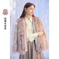 三彩2020冬季新款轻奢系列狐狸毛皮草外套羊皮拼接皮草大衣女