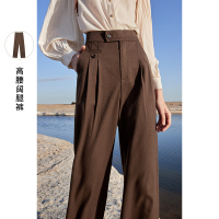 三彩2020秋冬季新款高腰复古阔腿直筒裤设计感西装休闲外穿长裤女
