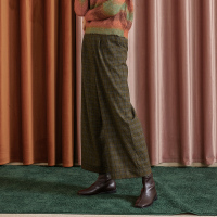 三彩2020秋季高腰宽松复古阔腿裤垂感格子裤格纹长裤