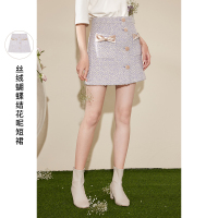 《直播》三彩2021春季新款A字花呢半身裙甜美短裙女