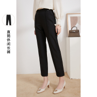 三彩2021春季新款通勤直筒黑色垂感西装长裤高腰休闲锥形裤女秋冬